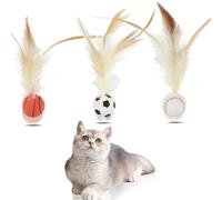 AYNKH 3 Piezas de Juguetes para Gatos y Perros, Juguetes de Bádminton Interactivos para Gatos de Interior, Bolas de Plumas Rebotantes, Alivian el Aburrimiento de Las Mascotas
