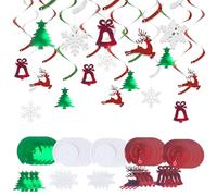 AYNKH 30 Piezas Navidad Colgante Remolino Decoraciones, Navidad Decoraciones Techo Set, Árbol de Navidad Reno Campanas Copos de Nieve Foil Colgante Decoración para Navidad Interior Fiesta Decoración