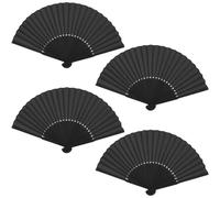 AYNKH 4 Piezas Abanico Plegable de Mano Negro de Tela Abanicos Chinos para Mujeres Plegables Abanicos Portátiles de Mano para Bailar Boda Fiesta Decoración del Hogar