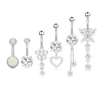 AYNKH 6 piercings para ombligo de acero inoxidable, diseño de flores y mariposas y corazón, Acero inoxidable