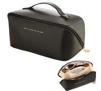 AYNKH Bolsa e CosméTicos e Gran Capacidad,Cuero PU Impermeable,Estuche CosméTico Plano,Bolsa de CosméTicos Multicapa,Beauty Case da Viaggio,Bolsa de Lavado de Almacenamiento,Ligero de Viaje(Ferroso)