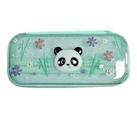 AYNKH Bonito estuche de panda con ventana transparente, bolsillo interior de malla y cremallera, organizador de compartimentos de 23 x 10,5 x 4 cm para la escuela