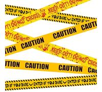 AYNKH Cintas de precaución amarillas de Halloween, 38 m, no adhesivas, peligro, barricada, accesorios de puerta, decoración de puerta para Halloween, fiesta zombi, casas embrujadas, accesorios de