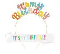 AYNKH Decoraciones de cumpleaños para niñas, banda de cumpleaños de reina y tiara, diadema de corona de letras coloridas, accesorios de fiesta de princesa para adultos y niños