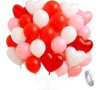 AYNKH Globos Rosa Pálido Rojo Blanco,(15 pcs)18 inch Globos Mylar Forma Corazón,(60 pcs)10 inch Globos redondos Caucho, San Valentín, Cumpleaños, Bodas, Compromiso, Fiestas de Cumpleaños, Baby Shower