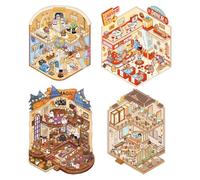 AYNKH Juego de 4 pegatinas de paisaje 3D Capybara World Series, lindas calcomanías divertidas de dibujos animados, museo, hotel, casa del árbol, restaurante, alivio del estrés, pasa el tiempo,
