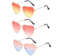 AYNKH Paquete de 3 lentes de sol con forma de corazón, estilo hippie, estilo vintage, color degradado, estilo años 70, retro, con forma de corazón, accesorios de moda para mujeres, niñas, fiesta de