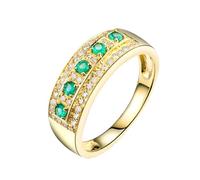 Ayoiow Alianza de boda para mujer con esmeralda y diamante, oro amarillo de 9K/14K/18K, anillos grandes para mujer, grabados personalizados, talla H 1/2-T 1/2, T 1/2, Piedra preciosa, Esmeralda