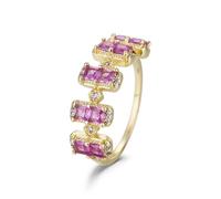 Ayoiow Alianzas de boda de oro antiguo para mujer, rubí y moissanita, anillos de compromiso únicos para ella, oro amarillo de 9 quilates, 14 quilates y 18 quilates, talla H 1/2-V 1/2, K 1/2, Piedra