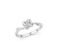 Ayoiow Alianzas de boda de platino con flores de cuatro hojas para mujer con diamante, anillos de amor para siempre, PT950 y oro blanco de 9 K/14 K/18 K | Talla H 1/2-V 1/2, M 1/2, Piedra preciosa