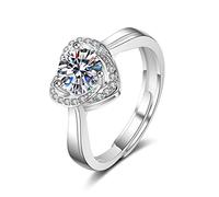 Ayoiow Alianzas de boda vintage para mujer, oro blanco de 14 quilates, anillos de boda con moissanita y corazón, talla 4-11, N 1/2, Oro blanco, Moissanita