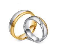 Ayoiow Anillo Acero Inoxidable Negro Dos Tonos Plata Oro Alianza Boda Oro Hombre, Cubic Zirconia