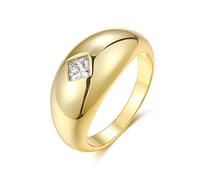 Ayoiow Anillo ancho de oro de 18 quilates para mujer con diamante de 0,3 ct, anillos de compromiso vintage solitario para ella, talla H 1/2-V 1/2, T 1/2, Piedra preciosa, Diamante