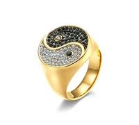 Ayoiow Anillo Anillo Acero Inoxidable Plata Anillos Góticos Hombre Anillo Tai Chi Yin Yang Incrustada con Circonitas Cúbicas Blancas y Negros, Acero inoxidable, Cubic Zirconia