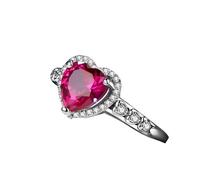 Ayoiow Anillo antiguo para mujer de oro blanco vintage con forma de corazón, rubí creado de 2,55 quilates; anillo de compromiso de moissanita de 0,35 quilates para ella, K 1/2, Piedra, Rubí sintético