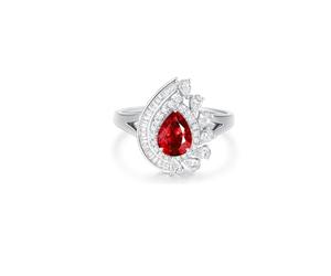 Ayoiow Anillo antiguo para mujer, oro blanco de 9 quilates, 14 quilates, 18 quilates, gota de agua con rubí y moissanita creados de 2 quilates, anillos de boda de oro blanco de 14 quilates para mujer