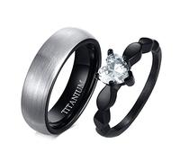 Ayoiow - Anillo de acero inoxidable para hombre, diseño de corazón de plata, color negro, Acero inoxidable, Cubic Zirconia