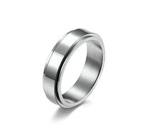 Ayoiow Anillo de boda de acero inoxidable para hombre, anillo de plata con bordes de paso de Ansiedad de bandas pulidas de alto anillo, Plata