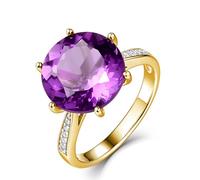 Ayoiow Anillo de compromiso para mujer, amatista de 6 quilates, oro amarillo de 9 quilates, 14 quilates, 18 quilates, anillos de compromiso únicos para mujer, talla H 1/2-T 1/2, H 1/2, Piedra preciosa