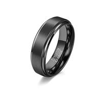 Ayoiow - Anillo de compromiso para mujer, anillo para hombre, negro, 6 mm, 8 mm, 10 mm, negro cepillado, mate, prometida, bandas de paso con bordes, Tungsteno