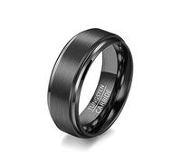 Ayoiow - Anillo de compromiso para mujer, anillo para hombre, negro, 6 mm, 8 mm, 10 mm, negro cepillado, mate, prometida, bandas de paso con bordes, Tungsteno