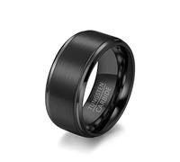 Ayoiow - Anillo de compromiso para mujer, anillo para hombre, negro, 6 mm, 8 mm, 10 mm, negro cepillado, mate, prometida, bandas de paso con bordes, Tungsteno