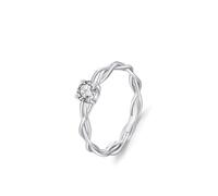 Ayoiow Anillo de compromiso solitario para ella con diamante creado, trenza de tres hebras, anillo de aniversario de 25 años para ella, oro blanco 9/14/18 quilates y PT950 | Talla H 1/2-V 1/2, I 1/2