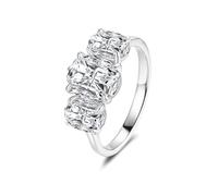 Ayoiow Anillo de compromiso, trilogía de moissanita, tres piedras de oro de 18 quilates para ella, oro blanco de 9 quilates, 14 quilates y 18 quilates, talla H 1/2-V 1/2, L 1/2, Piedra preciosa