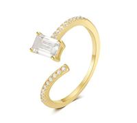 Ayoiow Anillo de mujer de oro 585, 4 x 6 mm, corte esmeralda, color blanco, moissanita, anillo de compromiso, anillo ajustable, 45 (14,3) - 62 (19,7)