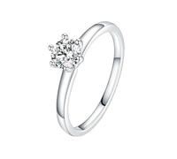Ayoiow Anillo de mujer de oro blanco 585, 5 x 5 mm, talla redonda, moissanita, anillos de compromiso, anillos de mujer, 45 (14,3) - 62 (19,7)