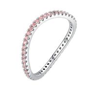 Ayoiow Anillo de mujer de oro blanco 585, talla redonda, color rosa y zafiro, anillo de compromiso, anillo de oro 45 (14,3) - 62 (19,7)