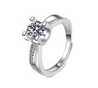 Ayoiow Anillo de oro blanco de 14 quilates para mujer, diseño geométrico de diamantes de laboratorio, anillos de compromiso para ella, talla 4-11, L 1/2, Oro blanco, Diamante sintético