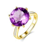 Ayoiow Anillo de oro de 18 quilates para mujer, anillo redondo de amatista púrpura de 6,24 quilates, anillo de diamantes para mujer, alianzas de boda, Amatista