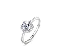 Ayoiow Anillo de plata de ley 925 con circonita cúbica, anillo de compromiso de plata hexagonal con circonita cúbica, anillo fino para novia, esposa, ella, talla J 1/2-R 1/2, adecuado para cumpleaños