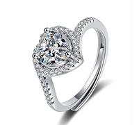 Ayoiow Anillo de San Valentín para novia, oro blanco con diamantes de laboratorio para mujer, corazón infinito, anillo de oro de 18 quilates para ella, talla 4-11, V 1/2, Oro blanco, Diamante