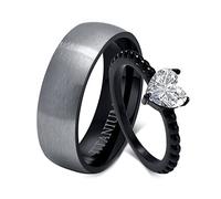 Ayoiow - Anillo para hombre, acero inoxidable, diseño de corazón, plata, negro, anillos para hombre, boda, aleación, Acero inoxidable, Cubic Zirconia
