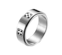 Ayoiow Anillo para hombre, anillos de la amistad de acero inoxidable, dados de miedo, hilanderos, Sin circonita