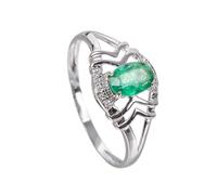 Ayoiow Anillo para mujer con grabado de esmeralda y diamante, oro blanco de 9 K/14 K/18 quilates o platino PT950 con esmeralda, anillos de amistad para mejores amigas, talla H 1/2-T 1/2, N 1/2, Piedra