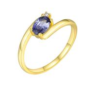 Ayoiow Anillo para mujer, oro 585, 4 x 6 mm, corte ovalado, lila tanzanita y tanzanita para mujer, anillo de compromiso 45 (14,3) - 62 (19,7)
