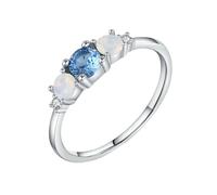 Ayoiow Anillo para mujer, oro blanco 585, 4 x 4 mm, talla redonda, topacio azul, anillos de compromiso, anillos de mujer, 45 (14,3) - 62 (19,7)