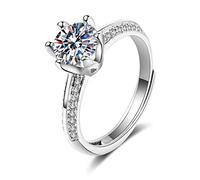 Ayoiow Anillos de boda de oro blanco de 9 quilates con moissanita para mujer, seis garras finas de 2 quilates, anillo de boda único de moissanita para ella, talla 5