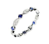 Ayoiow Anillos de boda para mujer de 2 quilates con zafiro y moissanita, oro blanco de 9 K, 14 quilates, 18 quilates o platino PT950, anillo de boda para mujer, talla H 1/2-T 1/2, N 1/2, Piedra