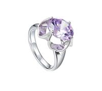 Ayoiow Anillos de boda simples para mujer, oro amarillo de 14 quilates con amatista, anillos de oro redondos solitarios para mujer, talla 4-11, N 1/2, Oro blanco, Amatista