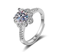 Ayoiow Anillos de compromiso de oro para mujer, oro blanco de 14 quilates, flor de moissanita, alianzas de boda vintage para ella, talla 4-11, N 1/2, Oro blanco, Moissanita