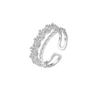 Ayoiow Anillos de compromiso para mujer, oro amarillo de 14 quilates, doble fila de diamantes abiertos blancos para mujer, anillos de promesa para ella, talla 4-11, T 1/2, Oro blanco, Diamante