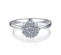 Ayoiow Anillos de compromiso para mujer, oro blanco de 14 quilates, anillos de compromiso para mujer, talla 4-11, N 1/2, Oro blanco, Diamante sintético