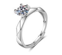 Ayoiow Anillos de promesa para mujer, oro blanco de 14 quilates, rombo moissanita, anillos de promesa para mujer, talla 4-11, N 1/2, Oro blanco, Moissanita