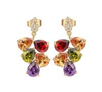 Ayoiow Bonitos aretes de oro amarillo de 14 quilates con moissanita para mujer, aretes de tuerca con múltiples piedras preciosas para ella, Oro amarillo, Moissanita Cristal rosa amatista granate