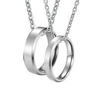 Ayoiow Collar a juego, anillo de plata cepillada con borde biselado, alianzas de boda para mujer, de acero inoxidable, collares para parejas de plata de ley