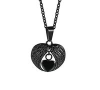 Ayoiow Collar de acero inoxidable para hombre, negro, colgante con urna del corazón de la ala, collar para hombre
